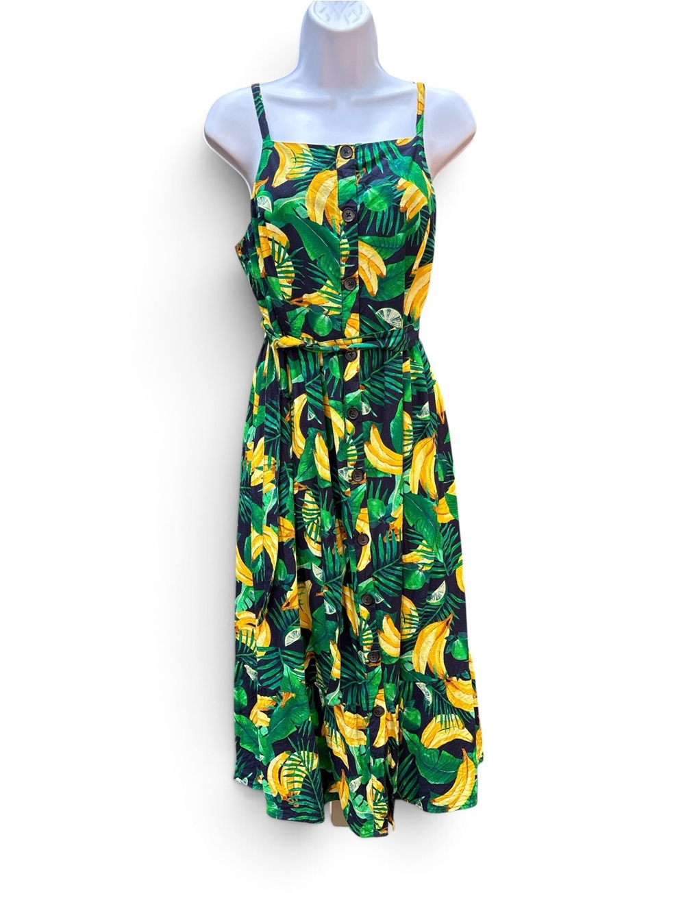 Old Navy Tropical Banana Midi Dress Medium